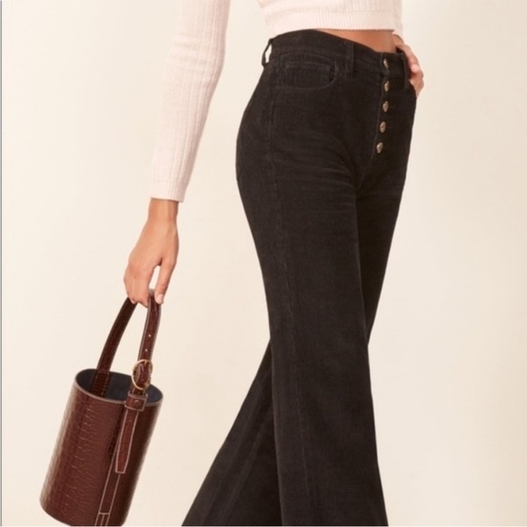 Reformation Austin Corduroy Pants Black Size 24 NEW - Picture 5 of 16